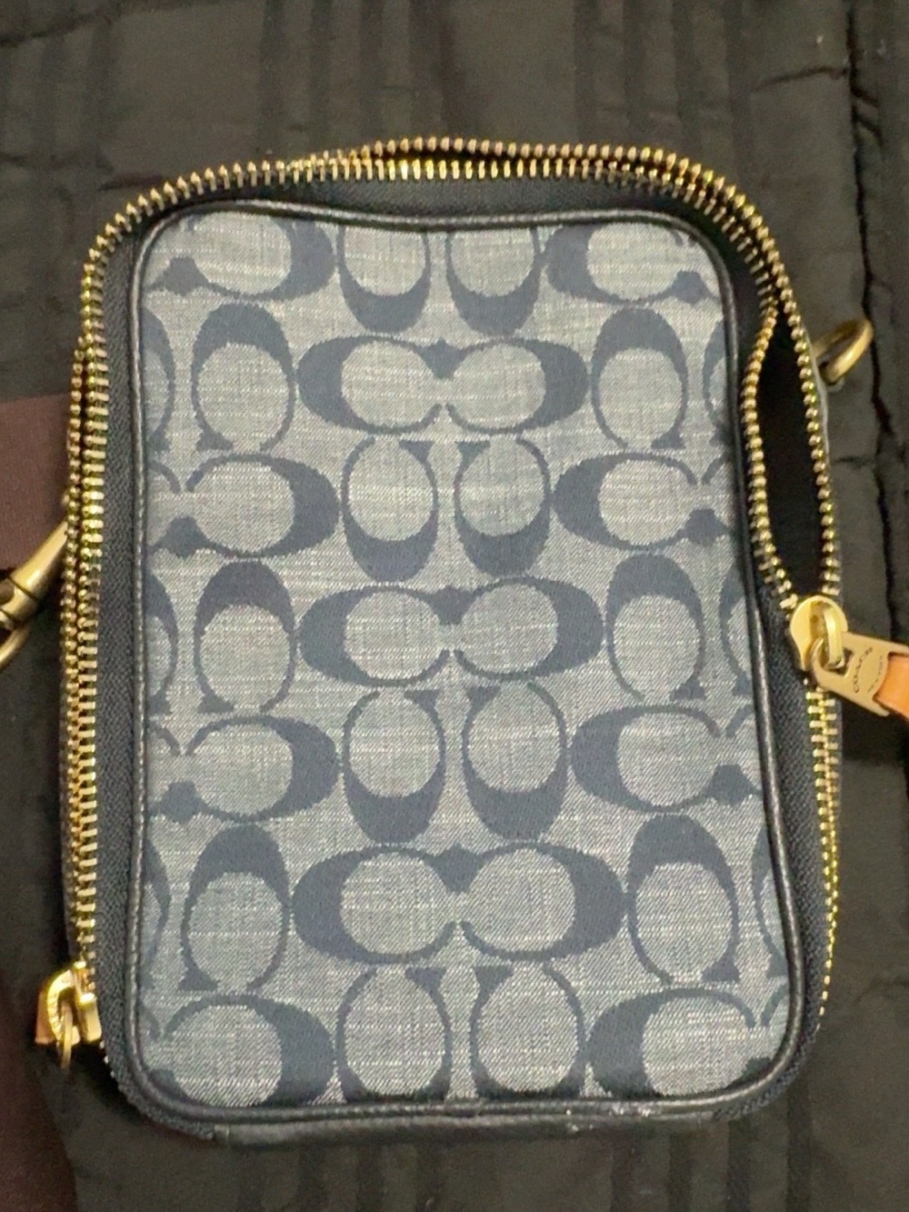 Coach Navy Signature Canvas Belt Bag with Gold Hardware
